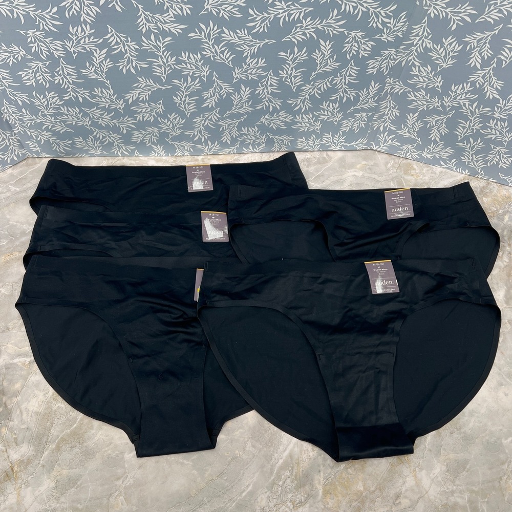 NEW lot Auden panties brushed micro no show bikini underwear black 5pr M 8 10